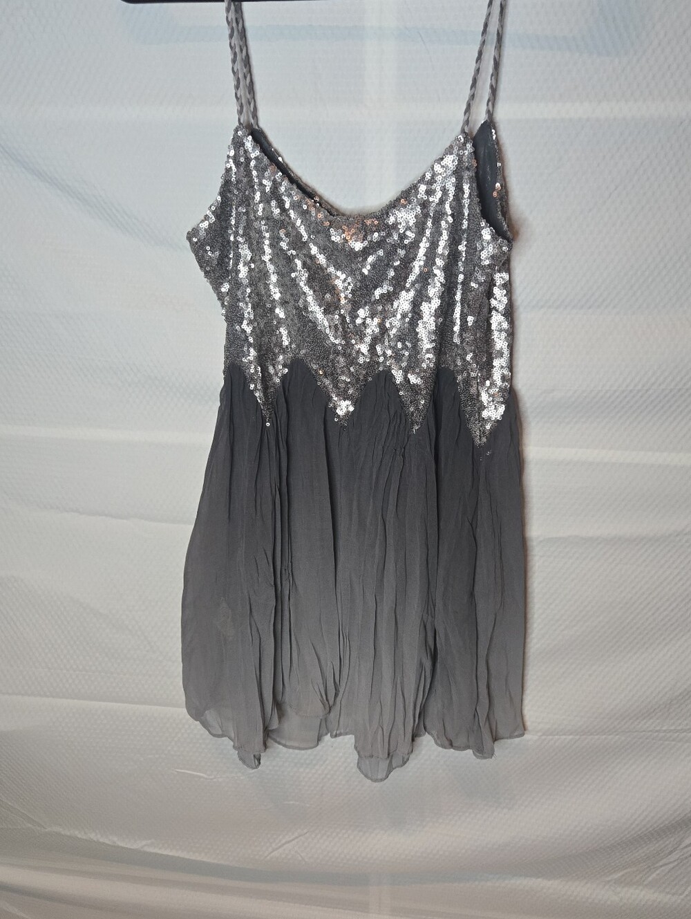 Silver Sequin Sheer Ombre Delicate Tank Top